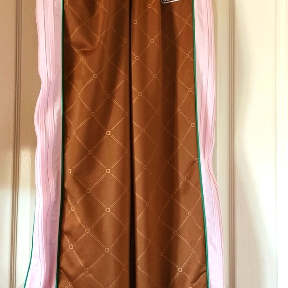ADIDAS Wide Leg Carmel Brown Pink 3 Stripe Baggy High Rise Bell Hem Sport Pant M - Picture 14 of 16